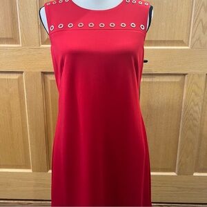 Red Karl Lagerfeld Dress Size 8 with Gold Grommets Sheath Sleeveless Midi
